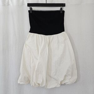 A New Day Ribbed Tube Bubble Mini Dress in Black & Cream White Women's Size S